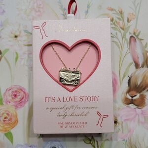 Pink Heart Pendant Necklace - Gold Chain